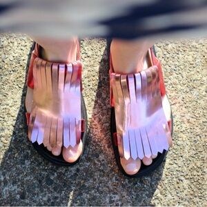 Marni Pink Metallic Fringe Sandals